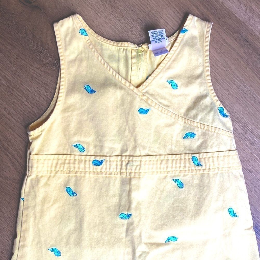 L.L. Bean 100% cotton embroidered whale little girls dress in yellow and blue